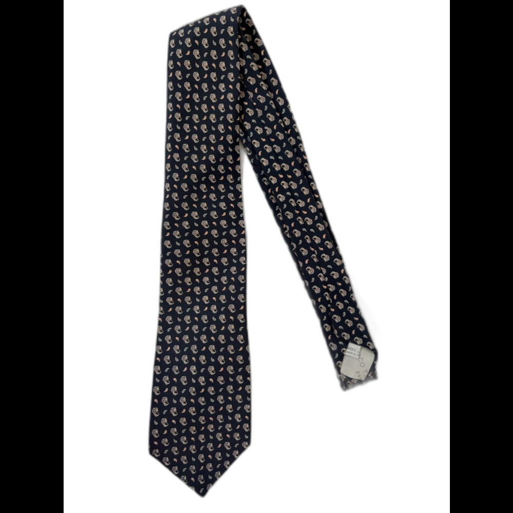 Paco Rabanne Vintage Patterned Navy Silk Tie